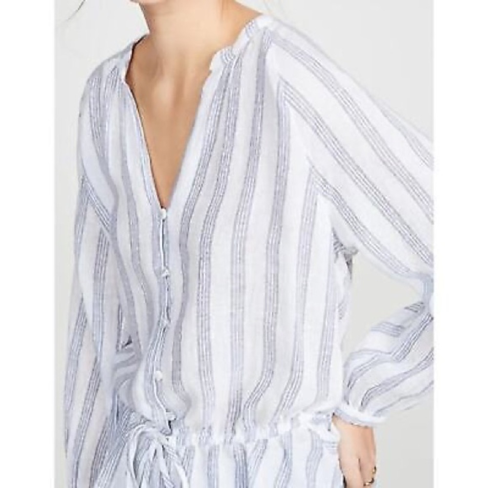 NWOT Rails Marti Cayman Stripe White Linen Blend Long Sleeve Blouse Size Large - Picture 2 of 16